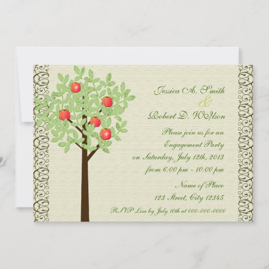 ラブリーフルーツツリー婚約写真の発表 招待状 (正面)