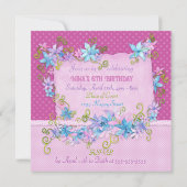 ラブリーフローラピンク水玉模様誕生日パーティー 招待状 (裏面)