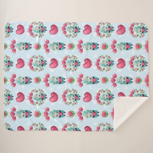 ラブリーフローラメーソンジャーハートパターン シェルパブランケット (正面(横))