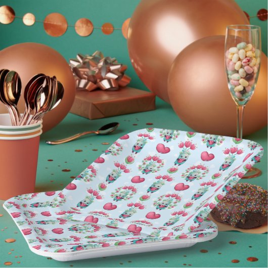 ラブリーフローラメーソンジャーハートパターン ペーパープレート (複数)