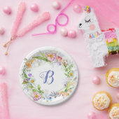 ラブリーフローラリースモノグラムデザイン ペーパープレート (パーティー)