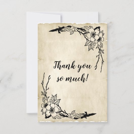 ラブリーフローラ&パーチメントヴィンテージウェディングテーマ サンキューカード (正面)