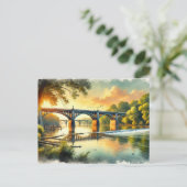 ラブリーブリッジウォームグリーンジェームズリバーウォータースカラー ポストカード (スタンド正面)