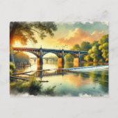 ラブリーブリッジウォームグリーンジェームズリバーウォータースカラー ポストカード (正面)