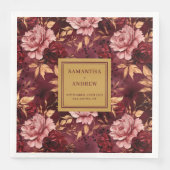 ラブリーブルゴーニュ赤面金ゴールド結婚ズディナーナプキンス (正面)