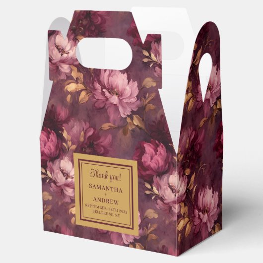 ラブリーブルゴーニュ赤面金ゴールド結婚式の引き出物ギフトボックス フェイバーボックス (オープン)