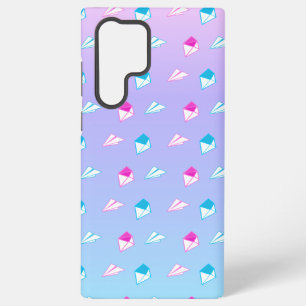 ラブリーブルーとピンクの紙飛行機レターアンドエンベロ SAMSUNG GALAXY S22 ULTRAケース