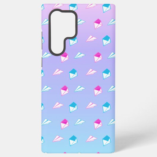 ラブリーブルーとピンクの紙飛行機レターアンドエンベロ SAMSUNG GALAXYケース (裏面)