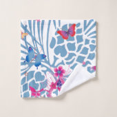 ラブリーブルーフローラフェミニン蝶パターン バスタオルセット (ウォッシュタオル)