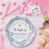 ラブリーブルー花模様バプテスマ ペーパープレート (パーティー)