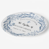 ラブリーブルー花模様バプテスマ ペーパープレート (アングル)