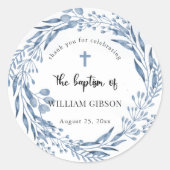 ラブリーブルー花模様バプテスマ ラウンドシール (正面)