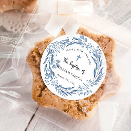 ラブリーブルー花模様バプテスマ ラウンドシール