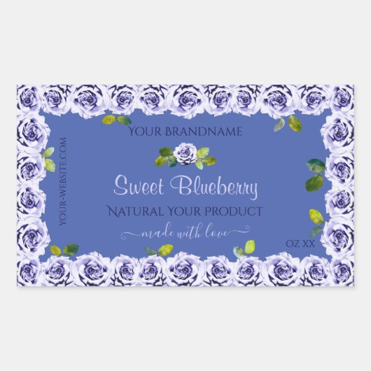 ラブリーブルー製品包装ラベルかわいいバラ 長方形シール (正面)