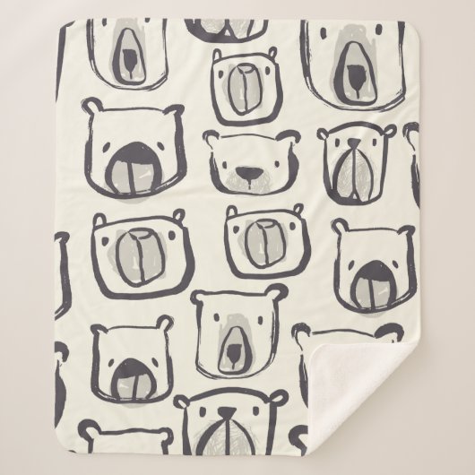 ラブリーベア顔ハンドドロードドゥードルズイラストレーションp シェルパブランケット (正面)