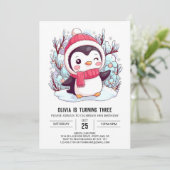 ラブリーペンギンカラフルデジタル誕生日 招待状 (スタンド正面)