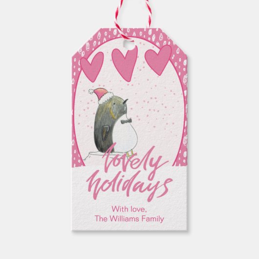 ラブリーホリデー |かわいいペンギンのクリスマス ギフトタグ (正面)
