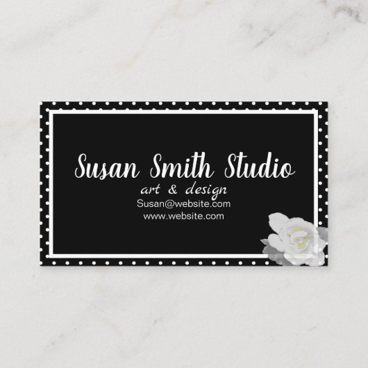 ラブリーホワイトガーデニアフラワー白黒水玉模様 名刺 (裏面)