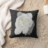ラブリーホワイトフラワー白黒水玉模様 クッション (ブランケット)