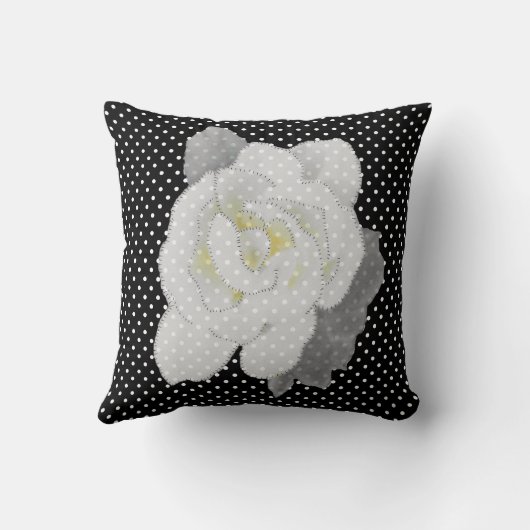ラブリーホワイトフラワー白黒水玉模様 クッション (裏面)