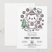 ラブリーボホポーラベア1st誕生日デジタル 招待状 (正面/裏面)