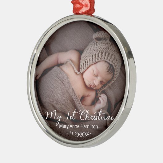 ラブリーマイ初めてのクリスマス生まれたばかりのベビー写真 メタルオーナメント (左)