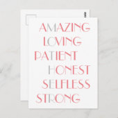 ラブリーマザズピンクアクロスティック詩タイポグラフィギフト ポストカード (正面/裏面)