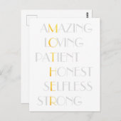 ラブリーマザーズ金ゴールドアクロスティック詩タイポグラフィギフト ポストカード (正面/裏面)