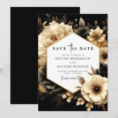 ラブリーミニマル金ゴールドとブラック結婚ズ セーブザデート (正面/裏面)