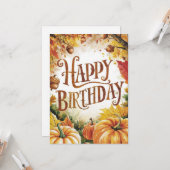 ラブリーメープルリーフオータム秋ハッピーバースデー カード (正面/裏面インサイチュ)