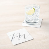 ラブリーモノグラムの白黒グレイ書道 スクエアペーパーコースター (インサイチュ)