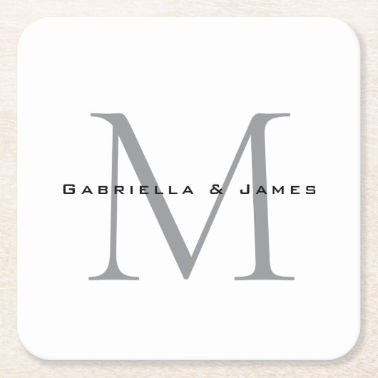 ラブリーモノグラムの白黒グレイ書道 スクエアペーパーコースター (正面)