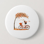 ラブリーヨークシャーテリアイン秋おもしろい犬乗り台 缶バッジ (正面)