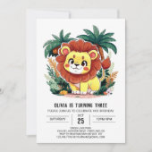 ラブリーライオお洒落ンデジタル誕生日 招待状 (正面)