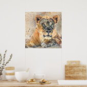 ラブリーライオネス写真モダン水彩画 ポスター (キッチン)