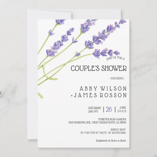 ラブリーライトパープルラベンダーウェディングシャワー招待状 招待状 (正面)