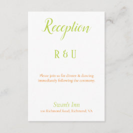 ラブリーライムグリーン、オレンジとホワイト披露宴 エンクロージャーカード