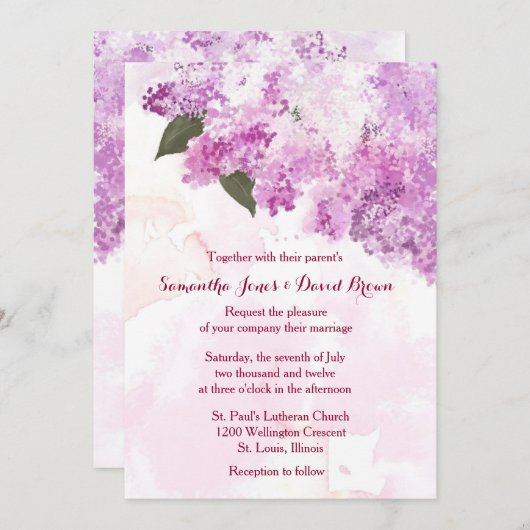 ラブリーライラックカスタムウェディング招待状 招待状 (正面/裏面)