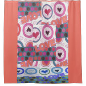 ラブリーラブハートモチーフアートプリント シャワーカーテン (正面)
