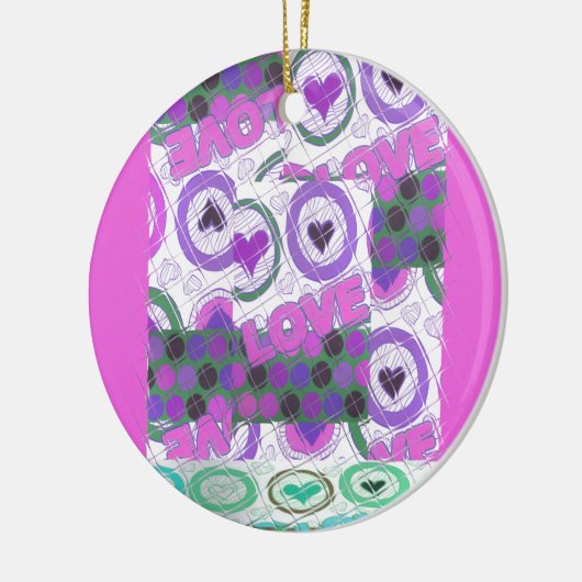 ラブリーラブハートモチーフアートプリント セラミックオーナメント (左)