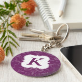 ラブリーラベルパープルダマスクカスタムイニシャル キーホルダー (側面)