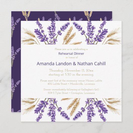 ラブリーラベンダー&小麦リハーサルディナー 招待状 (正面/裏面)