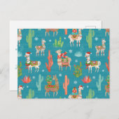 ラブリーラマスクリスマスティール（緑がかった色）パターン ポストカード (正面/裏面)