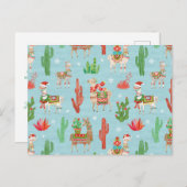 ラブリーラマスクリスマスライトティール（緑がかった色）パターン ポストカード (正面/裏面)