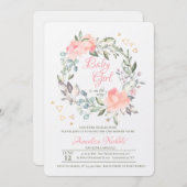 ラブリーリースガールベビーシャワー招待状 招待状 (正面/裏面)