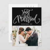 ラブリーレタリングブラックたった今結婚しましたフォト結婚ズ 案内ポストカード (正面/裏面)