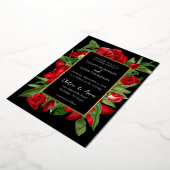 ラブリーレッドフローラブーケ実在ー 箔招待状 (回転した状態)