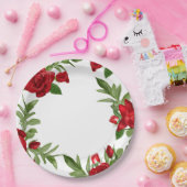 ラブリーレッドフローラ白色 ペーパープレート (パーティー)