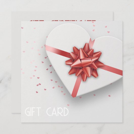 ラブリーレッドボウホワイトハートギフトボックスギフトカード (正面/裏面)