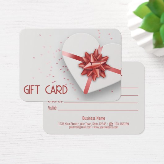 ラブリーレッドボウホワイトハートギフトボックスギフトカード (デスク)